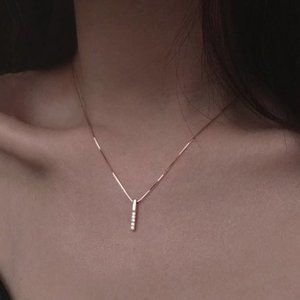 Gold Diamond Strip 925 Sterling Silver Necklace